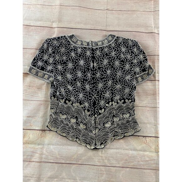 Pappell Boutique Women's Beaded Embellished 100% Silk Blouse - Medium - Picture 10 of 11